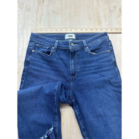 Paige Jeans Sz 30 Hoxton Slim Crop Dark Wash NWTs Raw Hem Darcel Distressed - Picture 3 of 5